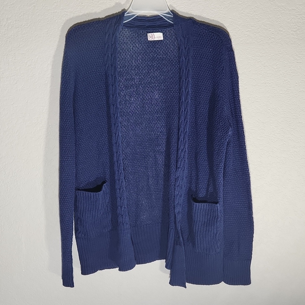 SO Cardigan Sweater Size XL Waffel Knit Navy Blue Light Weight Y2K